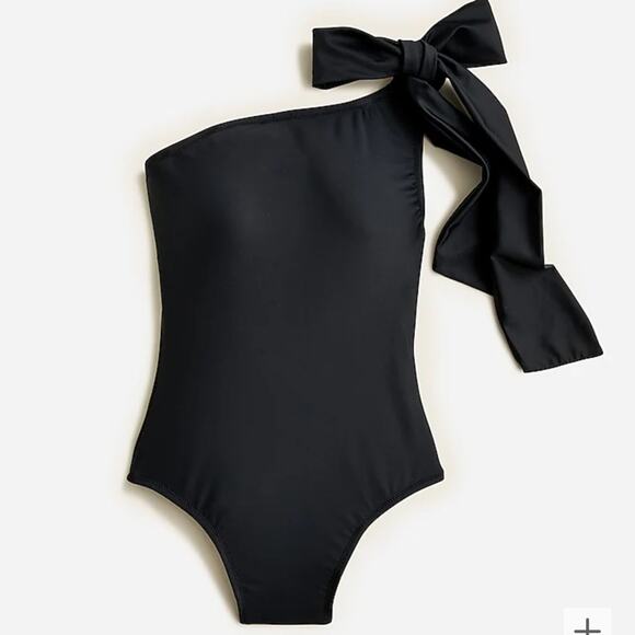 🆕 J. Crew Bow One Piece Swim One Shoulder All Black Plus Swimsuit NEW NWT - Picture 3 of 13